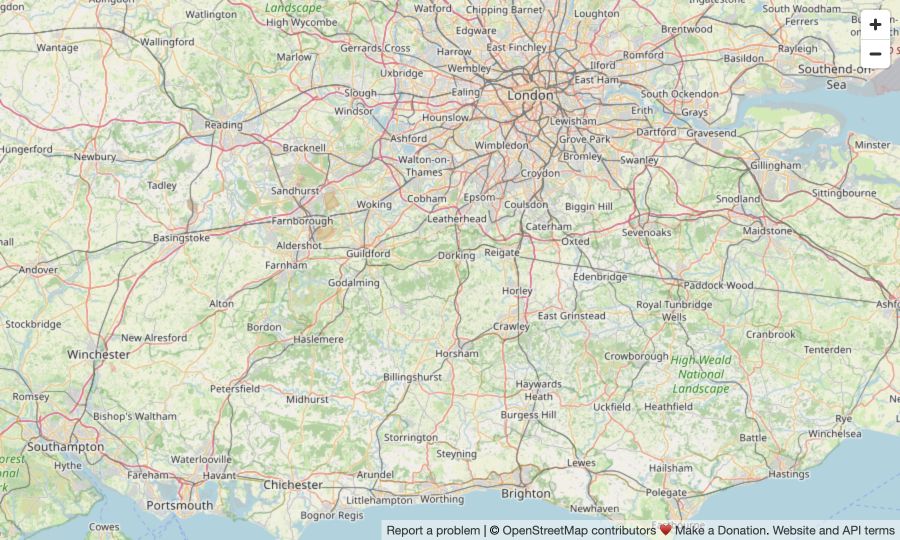 Map of Surrey and the South East